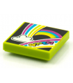 Lime Tile 2 x 2 with Groove with BeatBit Album Cover - Rainbows and Cloud Pattern