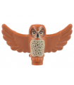 Dark Orange Owl, Spread Wings with Black Beak and Eyes, Tan Chest and Dark Brown Stippled Chest Feathers Pattern