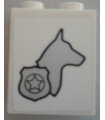White Brick 1 x 2 x 2 with Inside Stud Holder with Silver Dog Head Silhouette and Police Badge Right Side (Sticker) - Set 60048