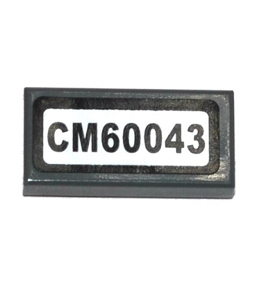 Dark Bluish Gray Tile 1 x 2 with Groove with Black 'CM60043' Pattern (Sticker) - Set 60043