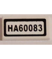 White Tile 1 x 2 with Groove with 'HA60083' Pattern (Sticker) - Set 60083