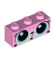 Bright Pink Brick 1 x 3 with Cat Face Wide Eyes Puzzled (Unikitty) Pattern