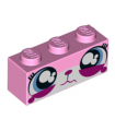 Bright Pink Brick 1 x 3 with Cat Face Wide Eyes Watering (Sad Unikitty) Pattern