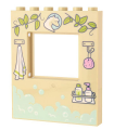 Tan Panel 1 x 6 x 6 with Window Lime Vine Leaves, Horse Emblem, Towel and Sponge on Hooks, Soap Dispencers, and Light Aqua Soap