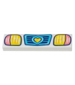 White Tile 1 x 4 with Medium Azure Vehicle Grill with Heart, Coral and Yellow Headlights Pattern