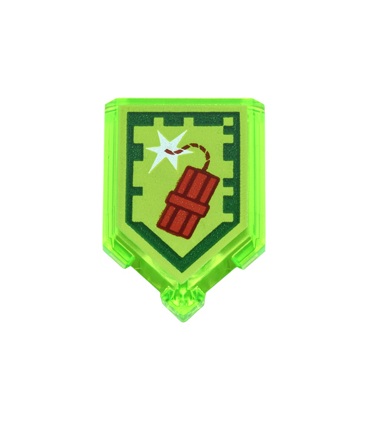 Trans-Bright Green Tile, Modified 2 x 3 Pentagonal with Nexo Power Shield Pattern - Dynamighty