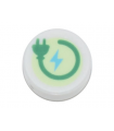 White Tile, Round 1 x 1 with Green Electric Power Plug and Medium Azure Lightning Bolt Pattern