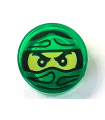 Trans-Green Tile, Round 1 x 1 with Ninjago Trapped Lloyd Pattern