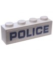 White Brick 1 x 4 with Blue 'POLICE' on White Background Pattern, Full Length of Brick - (Sticker) - Set 60176