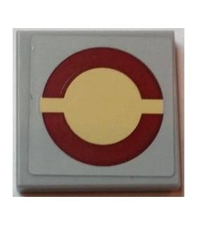 Light Bluish Gray Tile 2 x 2 with Dark Red SW Semicircles on Tan Circle on Light Bluish Gray Background (Sticker) - Set 75038