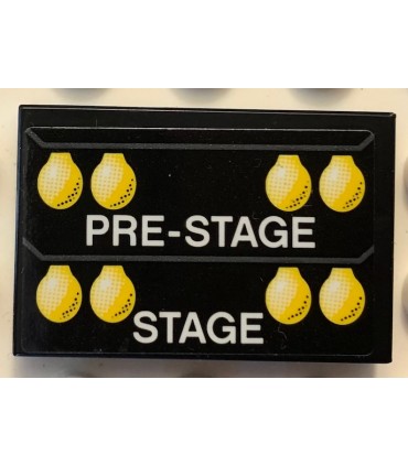 Black Tile 2 x 3 with White 'PRE-STAGE' and 'STAGE', Yellow Lights Pattern (Sticker) - Set 42103