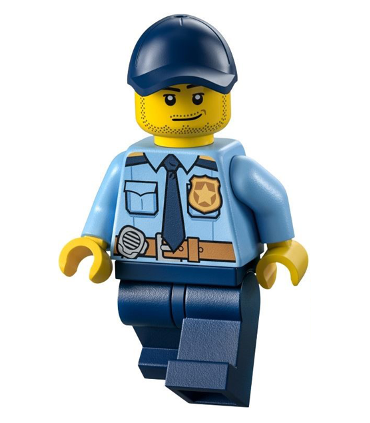 Police - City Shirt with Dark Blue Tie and Gold Badge, Dark Tan Belt with Radio, Dark Blue Legs, Dark Blue Cap