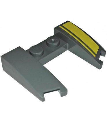 Dark Bluish Gray Wedge 3 x 4 x 2/3 Curved with Cutout with Double Yellow Stripes Pattern (Sticker) - Set 75877