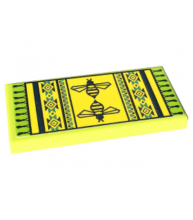 Lime Tile 2 x 4 with Yellow Rug with Fringe, Dark Blue Bees, Stripes, and Geometric Pattern (Sticker) - Set 41703
