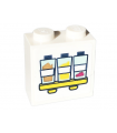 White Brick, Modified 1 x 2 x 1 2/3 with Studs on Side with 3 Bottles on Yellow Shelf Pattern (Sticker) - Set 41703