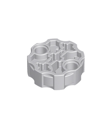 Light Bluish Gray Technic, Axle Connector Block Round with 2 Pin Holes and 3 Axle Holes (Hero Factory Weapon Barrel)