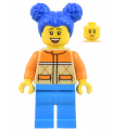 Woman - Tan and Orange Quilted Vest, Dark Azure Legs, Blue Pigtails, Freckles