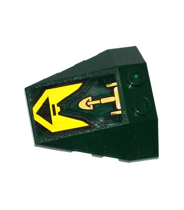 Dark Green Wedge 4 x 4 Triple with Stud Notches with Black Triangle on Yellow Background and Gold Hydraulic Cylinder Pattern