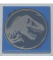 Blue Tile 2 x 2 with Groove with Jurassic World Logo Pattern 2