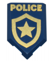 Dark Blue Tile, Modified 2 x 3 Pentagonal with Gold 'POLICE' and Star Badge Pattern