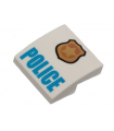 White Slope, Curved 2 x 2 x 2/3 with Gold and Copper Badge with Star and Black Outline, Blue 'POLICE' Pattern
