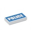 White Tile 1 x 2 with 'POLICE' White on Blue Background Pattern (Printed)