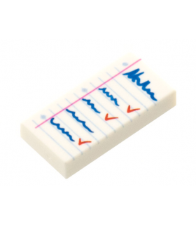 White Tile 1 x 2 with Groove with Notepad with Blue List and Red Check Marks Pattern