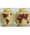 Tan Minifigure, Head without Face Reddish Brown Globe World Map with Japan and Hawaii Pattern - Hollow Stud