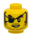 Yellow Minifigure, Head Black Eye Patch, Brown Eyebrows, Sideburns, Stubble, Open White Mouth Pattern - Hollow Stud
