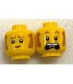 Yellow Minifigure, Head Dual Sided Medium Nougat Eyebrows and Sideburns, Smile / Scared Open Mouth
