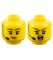 Yellow Minifigure, Head Dual Sided Female Black Eyebrows and Headset, Medium Nougat Lips, Lopsided Grin / Shouting Pattern