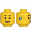 Yellow Minifigure, Head Female Black Eyebrows, Medium Nougat Lips, Smile with Open Mouth and Teeth, Hearing Aid Pattern