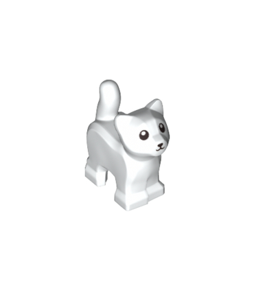 White Cat, Baby Kitten, Standing with Black Mouth, Nose, and Eyes with White Pupils Pattern