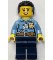 Police - City Officer Female, Bright Light Blue Shirt with Badge and Radio, Dark Blue Legs, Short Black Curly Hair