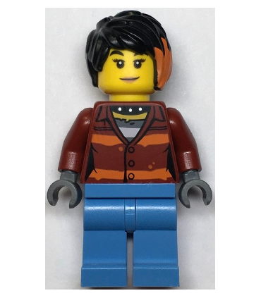 Police Crook, Female - Daisy Kaboom Dark Red Torso with Orange Stripes. and Bright Light Blue Legs