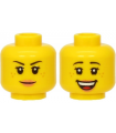 yellow Minifigure, Head Dual Sided Female Black Eyebrows, Freckles, Eyelashes, Nougat Lips, Smile / Open Mouth Smile
