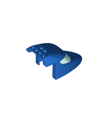 Blue Aircraft Fuselage Forward Top Curved 6 x 10 x 4 with 2 Window Panes and Trans-Light Blue Glass