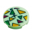 Light Aqua Tile, Round 2 x 2  Stud Holder with Cushion with Dark Turquoise, Magenta, and Bright Light Orange Triangles(Sticker)