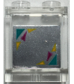 Trans-Clear Panel 1 x 2 x 2 - Hollow Studs with Dark Turquoise, Magenta, and Bright Light Orange Triangles on Mirrored
