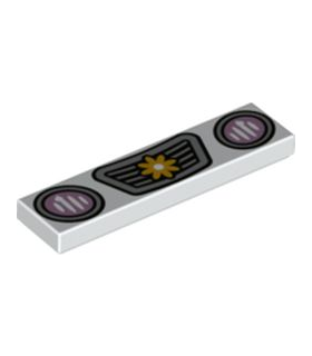 White Tile 1 x 4 with Bright Pink Headlights and Silver Grille with Bright Light Orange Flower Pattern