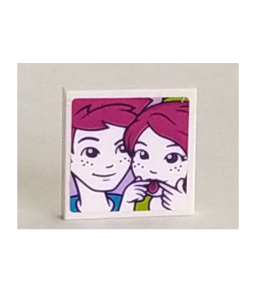 White Tile 2 x 2 with Groove with Portrait of Male and Female with Tongue Sticking Out Pattern (Sticker) - Set 41335