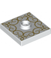 White Plate, Modified 2 x 2 with Groove and 1 Stud in Center with Gold Lace Pattern (Rug)