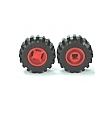 Red Wheel 11mm D. x 12mm, Black Tire Offset Tread Small Wide, Band Around Center of Tread 6014b/87697