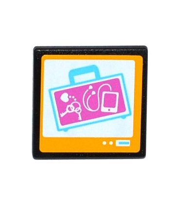 Black Road Sign 2 x 2 Square with Open O Clip with X-Ray Suitcase on Screen Pattern (Sticker) - Set 41100