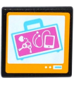 Black Road Sign 2 x 2 Square with Open O Clip with X-Ray Suitcase on Screen Pattern (Sticker) - Set 41100
