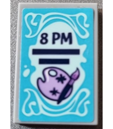 Light Bluish Gray with Dark Blue '8 PM', Lavender Paint Palette and Brush on Medium Azure Background Pattern (Sticker)