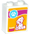 White Brick 1 x 2 x 2 with Inside Stud Holder with Paw Print, Dog Sitting and Bones in Bowl Pattern (Sticker