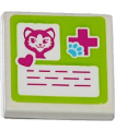 White Tile 2 x 2 with Groove with Cat Head, Heart, Magenta Cross and Animal Paw Pattern (Sticker) - Set 41085