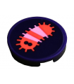 Dark Purple Tile, Round 2 x 2 with Bottom Stud Holder with Bright Pink and Coral Striped Caterpillar with Eyes Pattern (Sticker)