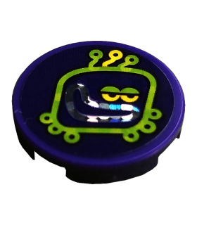 Dark Purple Tile, Round 2 x 2 with Bottom Stud Holder with Lime Alien Head with Antennae (Techno Beat Drop Button)